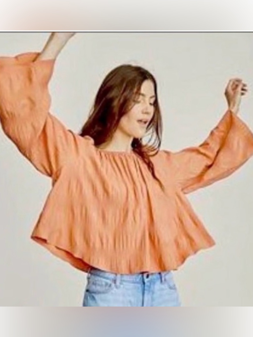 Elizabeth & James Orange Pleated Boho Western Hippy Peasant Long Sleeve Blouse L